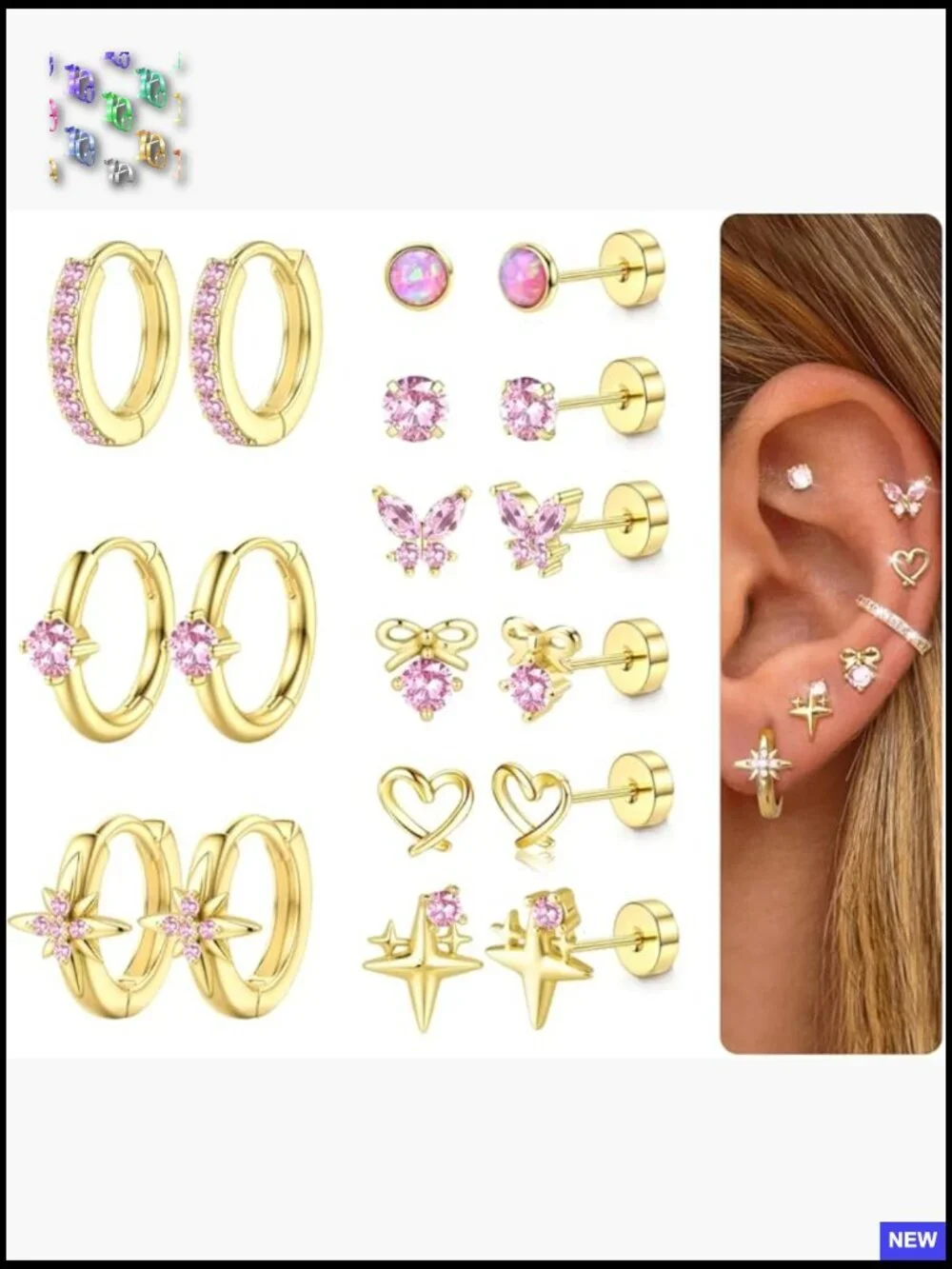 Hypoallergenic Flat Back Earrings Set Surgical Steel Studs Hoops Multiple